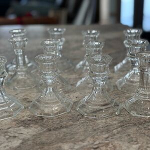 Set of 12 4” Clear Glass Candle Holders